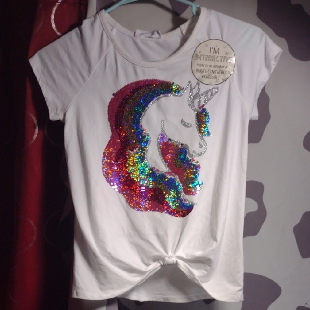 Beautees Unicorn Sequin Kids T-Shirt - White and Rainbow